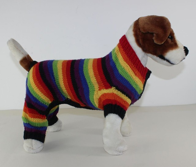 PRINTED KNITTING INSTRUCTIONS DOG RAINBOW STRIPE ROMPER COAT KNITTING