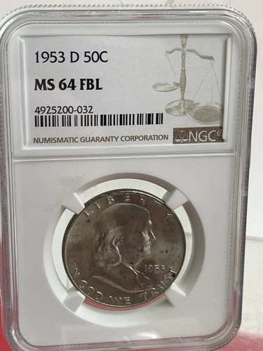 1953-D 50c Silver Ben Franklin Half Dollar UNC NGC MS 64 FBL Full Bell Lines