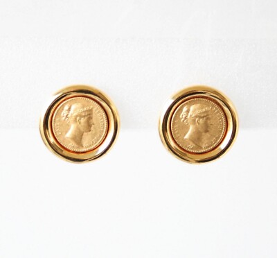 Monet Antique Goldtone Coin Theme Earrrings