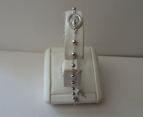 925 STERLING SILVER LADIES ROSARY CHAIN W/ BEADS WRIST BRACELET/ 8'' LONG - 第 7/8 張圖片