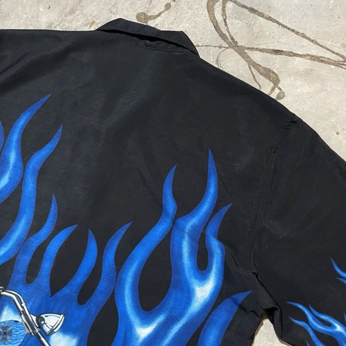 Malibu Dreams Flame Motorcycle Las Vegas Button Down Biker Shirt Men's XL - Picture 8 of 8