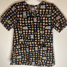 Chip N Dale Scrub Top Medical Uniform Black Disney Rescue Ranger V Neck XS