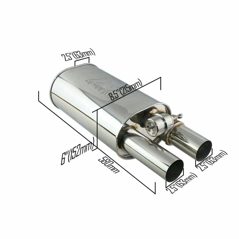 Par de silenciadores de valor de sonido de ajuste de entrada/salida de 2,5" con válvula de escape 8,5*6 '' universal Foto 3 de 4
