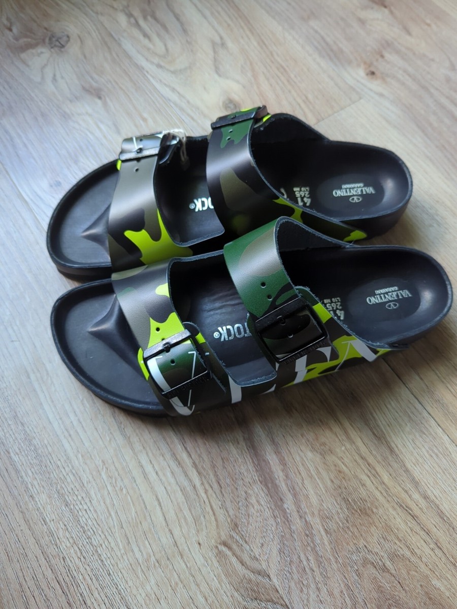 Birkenstock Valentino Arizona Army Lime Camo Logo Sandals EU 41