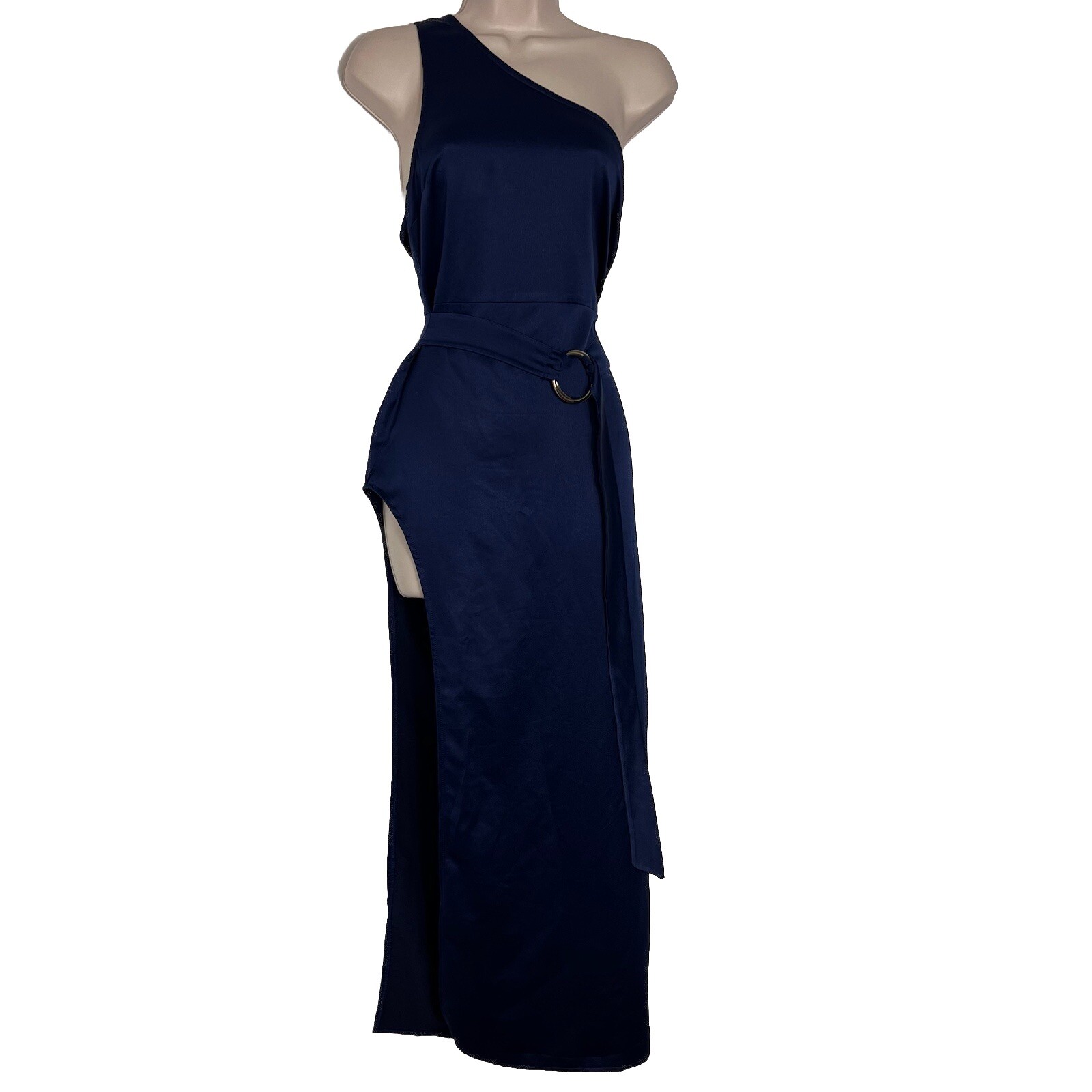 Missguided Dress Women's Size 6 Bodycon Thigh Split Sleeveless One Shoulder Blue