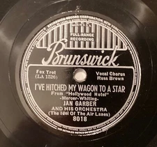 Jan Garber Or – 78 rpm Brunswick 8018: I’ve Hitched My Wagon to a Star