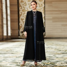 Ramadan Muslim Women Open Abaya Cardigan Dresses Kaftan Dubai Arab Robe Jalabiya