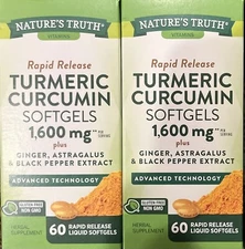 *2 PACK* Nature's Truth TURMERIC CURCUMIN 1600mg 60each Exp 3/27 FAST FREE SHIP