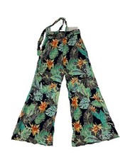 Tropical Floral Wide-Leg Rayon Pants With Tie Waist  Pockets 6971