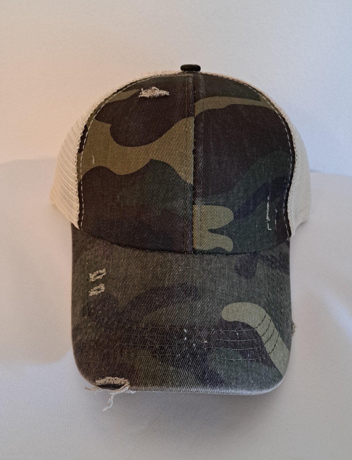 Berretto donna denim lavato incrociato fascia elastica maglia coda di cavallo maglia pony cap