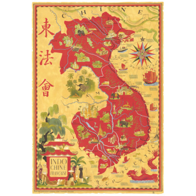 Karte Boucher 1945 Französisch Indochina Vietnam Bild Leinwand Kunstdruck Poster