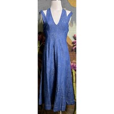 Anthropologie Blue Denim Grommet Midi Dress 0