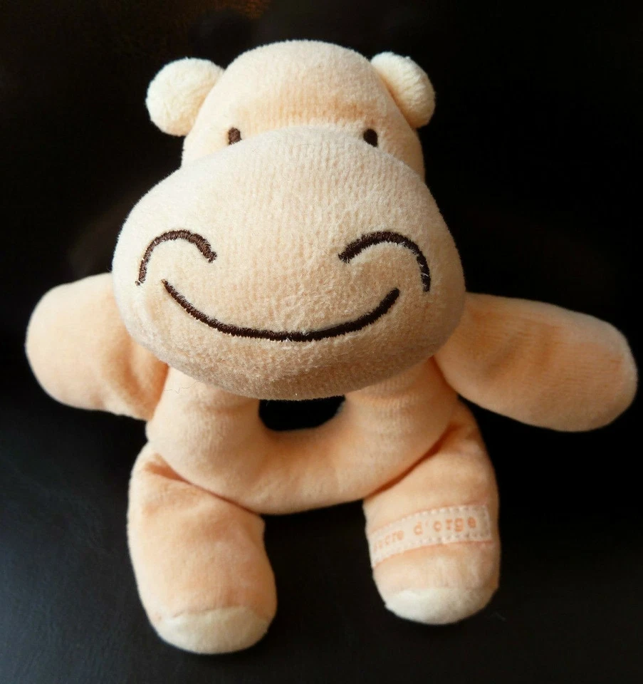 S12. DOUDOU SUCRE D'ORGE HOCHET GRELOT HIPPOPOTAME ECRU ORANGE EXCELLENT ETAT - Photo 1/1
