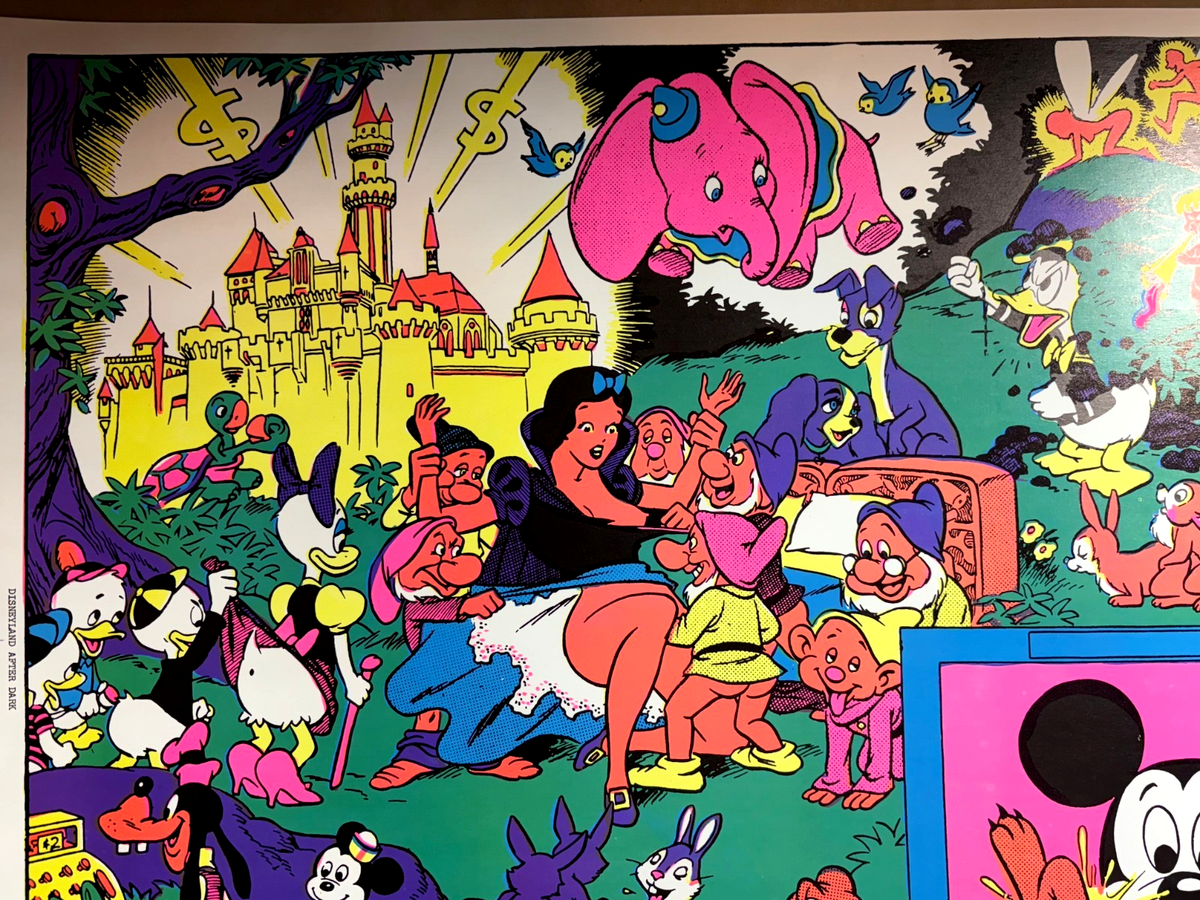 DISNEY AFTER DARK VINTAGE 1970's BLACKLIGHT HEADSHOP POSTER By