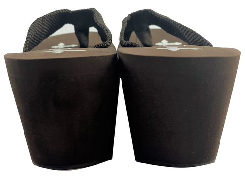 Paquete de 2 sandalias de tacón Gypsy Soule de 3" NEGRAS/MARRONES plataforma cuña tanga chanclas - Imagen 5 de 12