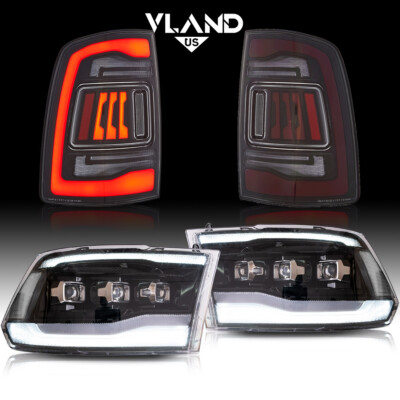 LED Projector Headlights+Tail Lights For 2009-18 RAM 1500/2500/3500 W/Animation