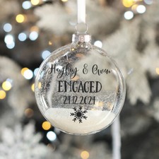 Personalised Engagement Gift Glitter Glass Christmas Tree Bauble Ornament