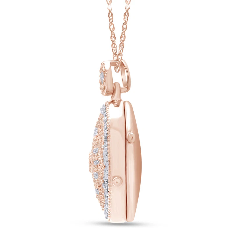 Collar Floral Medallón Diamante Natural Vintage Chapado en Oro 14K Plata 0.10Ct Foto 3 de 4