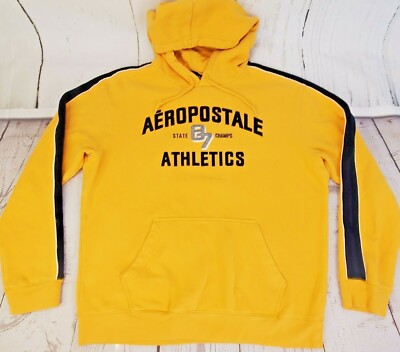 Aeropostale Athletics Mens Medium Yellow Long Sleeve Hoodie Pullover Jacket 
