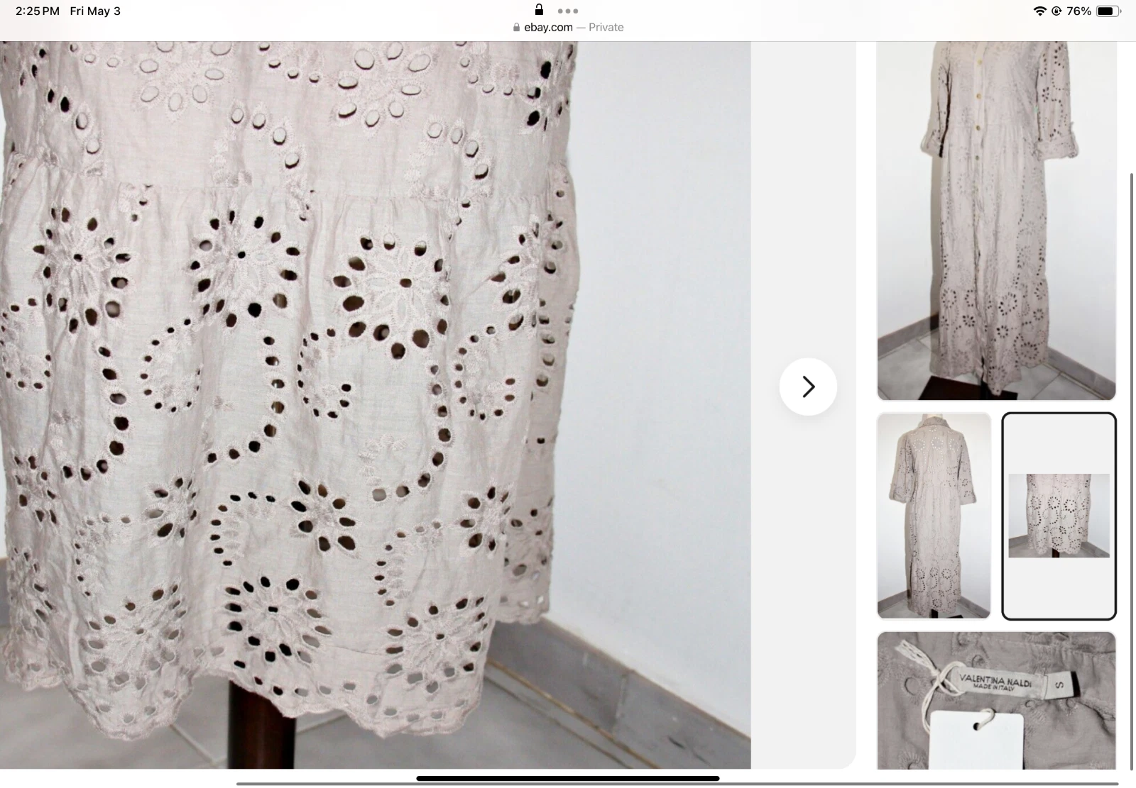 VALENTINO Abito Camicia Valentina Naldi Ricamato Taglia L