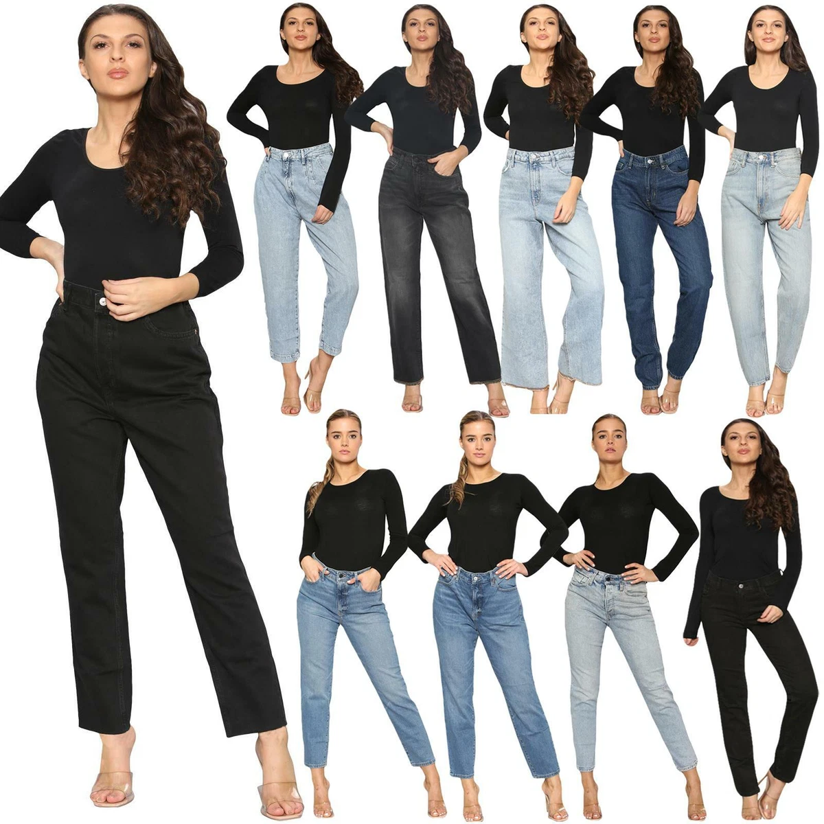 Womens Denim Jeans Stretch Straight Leg Jeggings Ladies Slim Fit Pants  Trousers