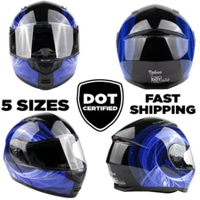 DOT Adult Modular Helmet with drop down sunglass Blue Swirl Motorcycle 