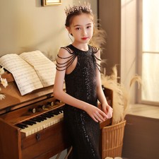 Halter Glitter Sequined Long Fitted Mermaid Ball Gown Dress Evening Princess