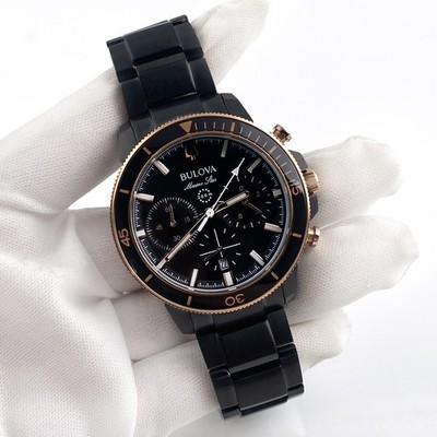 Bulova Marine Star 98B302 Quartz Watch Black Dial Steel Strap Men's Watch