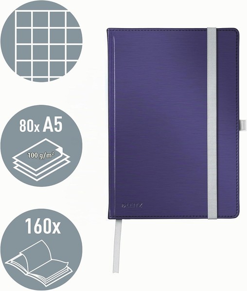 Leitz Style A5 Notizbuch Kariert, Hardcover, 160 Seiten 80 Blatt 4486-10-69 Blau-image