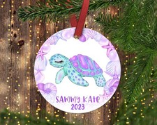 Girls Turtle Christmas Ornament.Sea Turtle.Personalized christmas ornament.Gi...