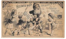 1879 Santa Merry Christmas Holmes Animal Cracker Biscuit Trade Card Victorian