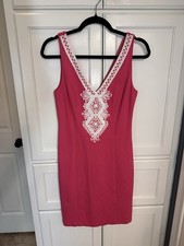 Eliza J Pink Sheath Dress White Lace Trim V-Neck Sleeveless Size 6