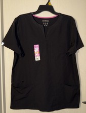 NWT Womens ScrubStar Black Pull Over V Neck Scrub Top Shirt Size Large