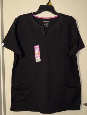 Womens Scrub Top ScrubStar Black Pull Over  V Neck Shirt Size Large