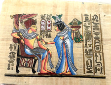 Egyptian Papyrus Paintings Set of 2 Unmarked Age Unknown 12"x 16" in Cello Wrap