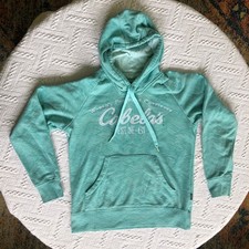 Cabela s Embroidered Logo Hoodie Womens Small Teal Fleece Lined Gorpcore Outdoor