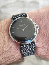 Orologio vintage Cortebert gran premio cassa tutta acciaio quadrante nero mov...