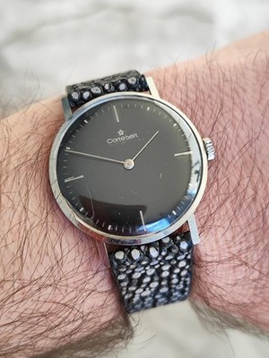 Cortebert Grand Prix Vintage Uhr Ganzstahlgehäuse schwarzes Zifferblatt hause...