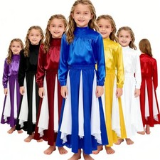 Girls Set Dance Outfit Praise Costume Modern Mock Neck Dancewear Long Sleeve