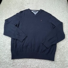 Tommy Hilfiger Sweater Mens XL Navy Blue Pullover Shirt V-Neck Long Sleeve NEW