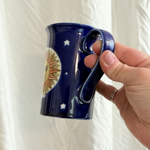 Vintage Pier 1 Celestial Sun Star Cobalt Blue Ceramic Mug Tea Cup 10 oz 90s - Picture 3 of 7