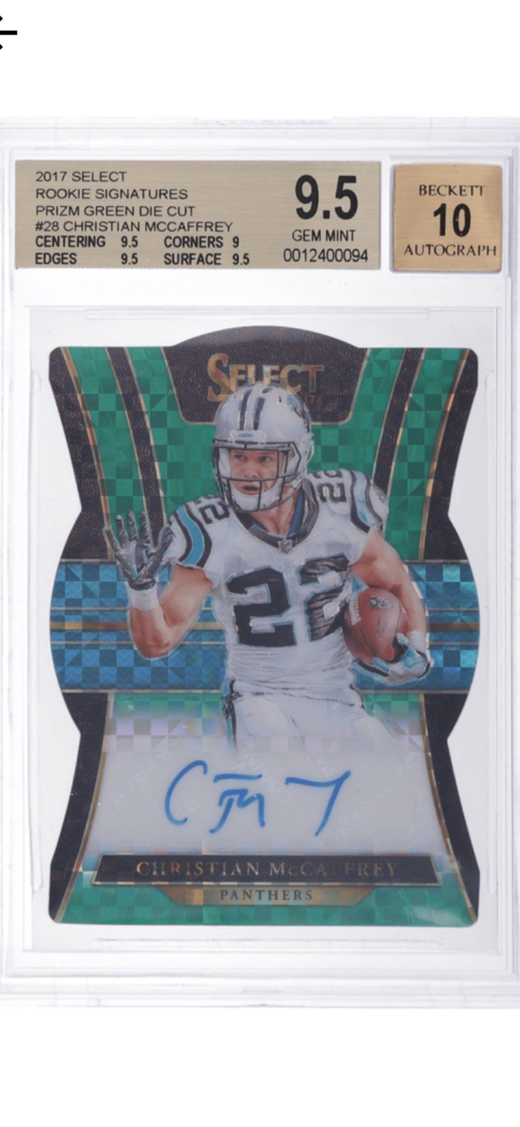 2017 Select Rookie Signature Green Die Cut Christian McCaffrey #RSCM 4/5 BGS 9.5