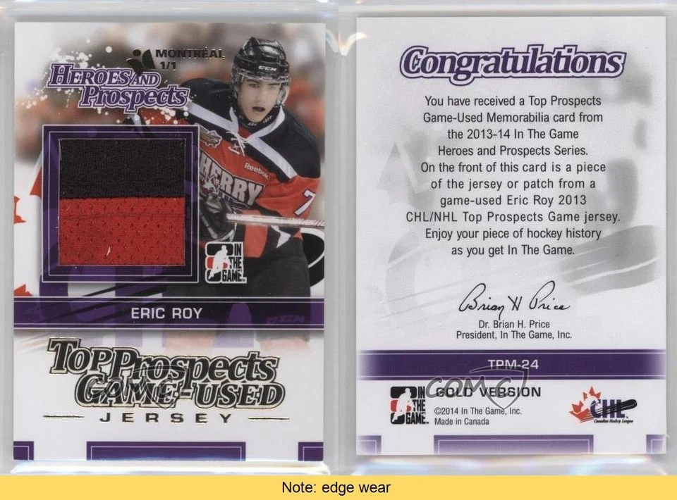2013-14 ITG Heroes and Prospects Top Game-Used 1/1 Eric Roy #TPM-24 READ 2a8 - Image 3 of 3