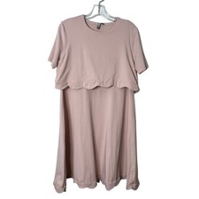 Asos Short Sleeve Tiered Scallop Hem Jersey Knit Dress Pink Womens Size 8