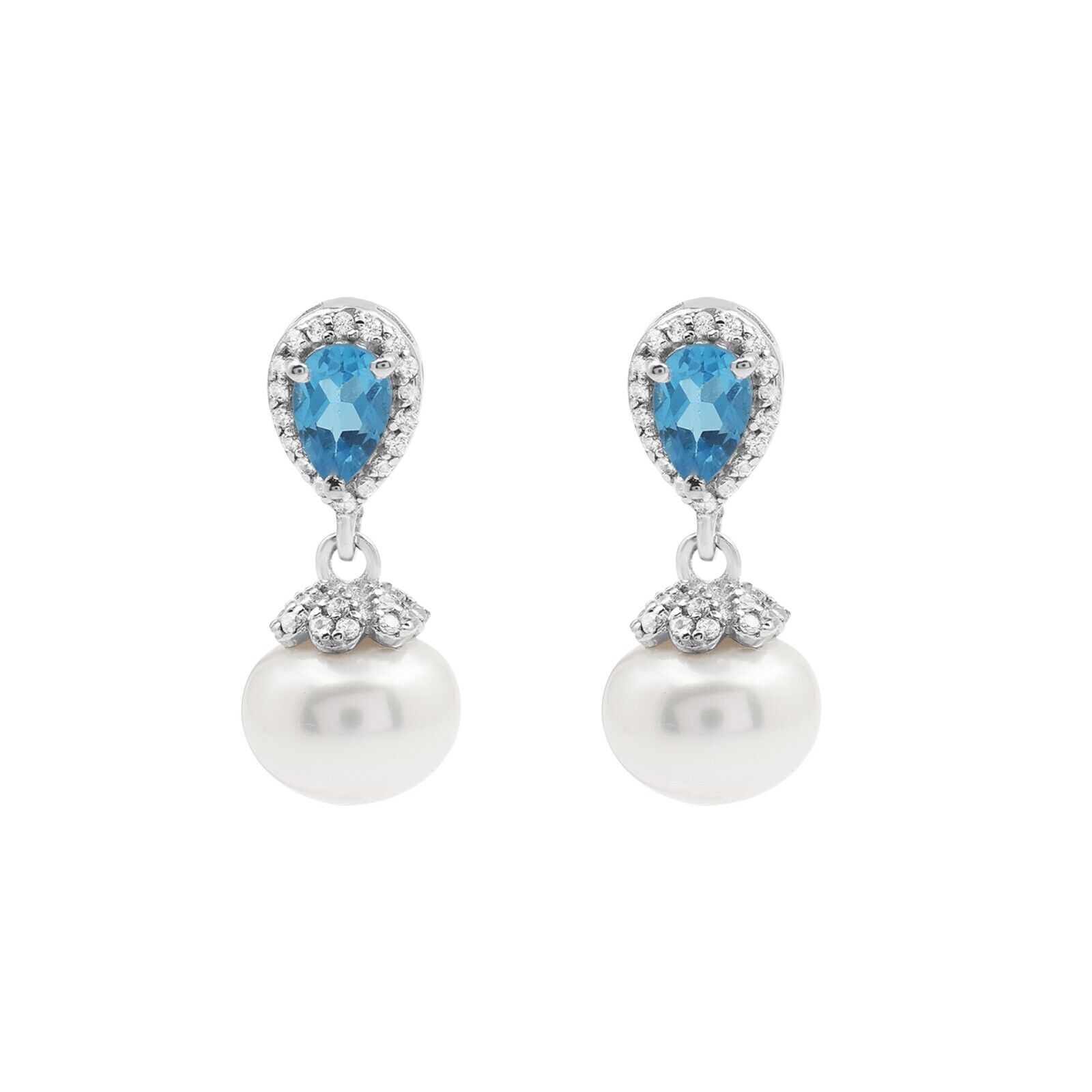 Pearl Drop Earrings 925 Sterling Silver London Blue Topaz Jewelry Gift For Lady