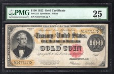 FR 1215 1922 $100 ONE HUNDRED &ldquo;BENTON&rdquo; GOLD CERTIFICATE NOTE PMG VERY FINE-25