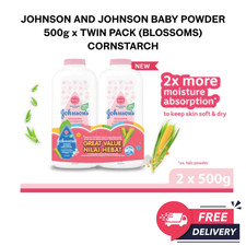 JOHNSON AND JOHNSON BABY POWDER 500g x TWIN PACK BLOSSOMS CORNSTARCH