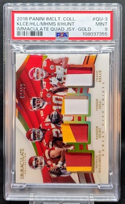 2018 Immaculate Col. Gold /10 Quad Jerseys PATRICK MAHOMES Hunt/Hill/Kelce PSA 9