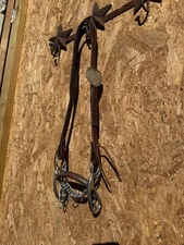 USED HEADSTALL BUCKLE REAL SILVER HEART CONCHO MULLEN SHORT SHANK BIT