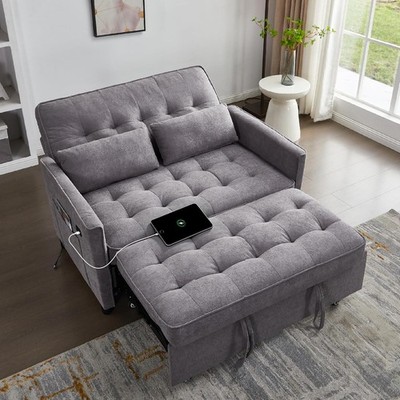 Convertible Sofa Bed, 3 in 1 Pull Out Couch, Loveseat Sleeper with Side